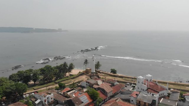 Galle Fort, Sri Lanka. Panoramic Top View, lightower and the mosque of sea fortress in Galle Galle Fort in south of Sri Lanka.