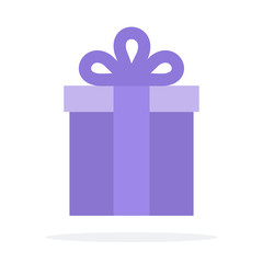Lilac gift box vector flat material design isolated object on white background.