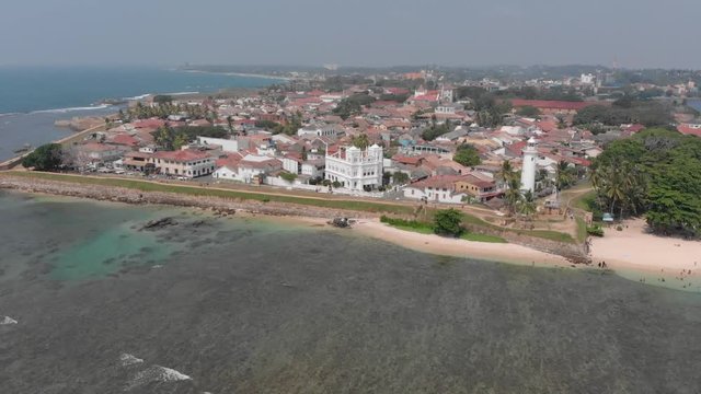 Galle Fort, Sri Lanka. Panoramic Top View, lightower and the mosque of sea fortress in Galle Galle Fort in south of Sri Lanka.