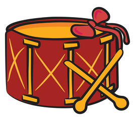 Drum set gift for Christmas vector or color illustration
