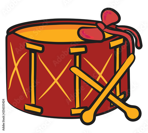 Drum set gift for Christmas vector or color illustration