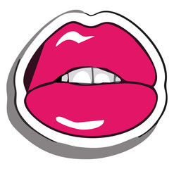 Biting red lips vector or color illustration