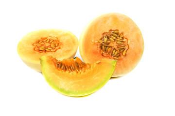 Half melon fruit isolate on White background