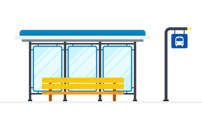 Public bus stop vector flat material design isolated object on white background.