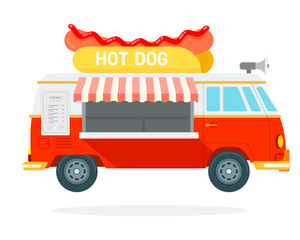 Hot dog track vector flat material design isolated object on white background.