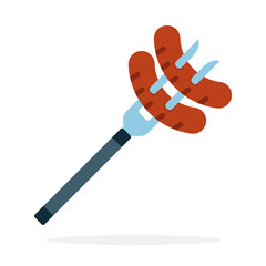 Sausage grill on meat fork vector flat isolated
