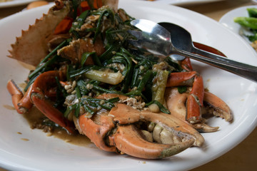 Crab cooked in white pepper, a popular local food in seafood restaurants in Singapore