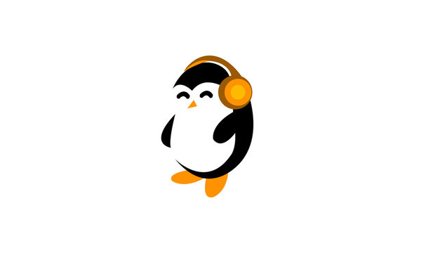 Penguin listening music  logo