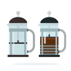 Tea and coffee pot with a piston vector flat isolated