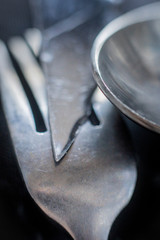 closeup of a knife, fork and spoon