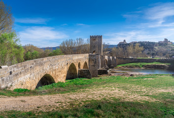 Frias medieval village with a fortified bridge and castle near Burgos in Castile and Leon Spain