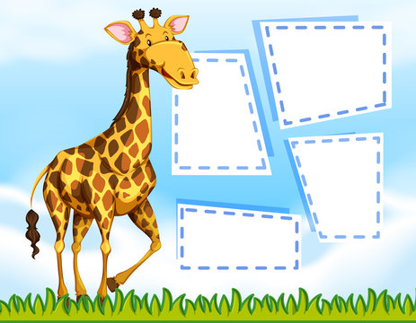 A giraffe on blank note template