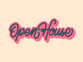 3D Mono Line Open House Calligraphy with Pink Shadow and Yellow Background