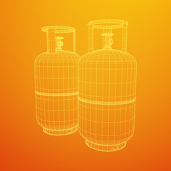 Flammable gas tank. Propane, butane, methane gas tank. Model wireframe low poly mesh vector illustration
