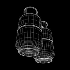 Flammable gas tank. Propane, butane, methane gas tank. Model wireframe low poly mesh vector illustration