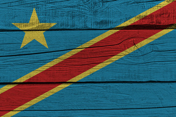 Democratic Republic of the Congo flag painted on old wood plank