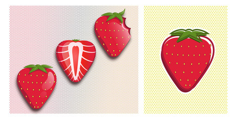 Strawberry set: 4 strawberry editable vector assets in 2 different styles plus strawberry themed pattern designs