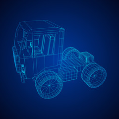 Truck or lorry car. Cargo vehicle model wireframe low poly mesh vector illustration