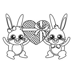 beautiful rabbits couple with heart gift easter characters