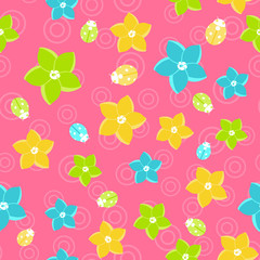 Floral seamless pattern in doodle style on pink background