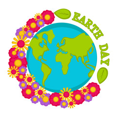 Planet Earth with flowers. Earth day. Vector illustration design