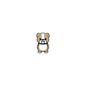 Cute bulldog puppy cartoon icon, vector illustration