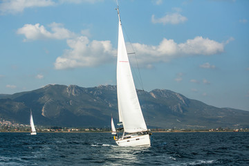 Fototapeta na wymiar Sailing yacht boat at the Aegean Sea in Greece.