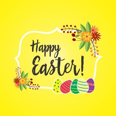 beauty floral frame with egg easter yellow background 