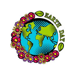 Sketch of planet Earth with flowers. Earth day. Vector illustration design