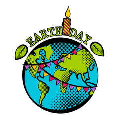 Sketch of planet Earth with a party candle. Earth day. Vector illustration design