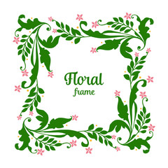 Vector illustration frame flower pink foliage green for template cards