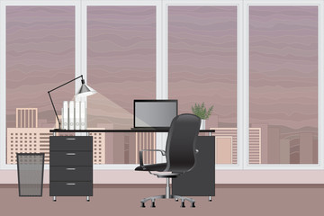 Empty modern office interior. Vector image. Office workspace concept