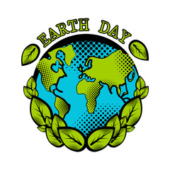 Sketch of planet Earth with leaves. Earth day. Vector illustration design