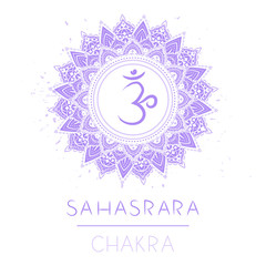 Vector illustration with symbol chakra Sahasrara on white background.