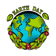 Sketch of planet Earth with leaves. Earth day. Vector illustration design