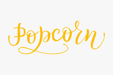 Popcorn text lettering vector illustration. Stylish design calligraphy text template for food design, print, icon, card