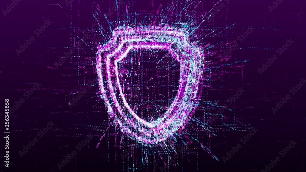 Wall mural animation of the protection and safety mark. consists of a stream of numbers and symbols in digital 