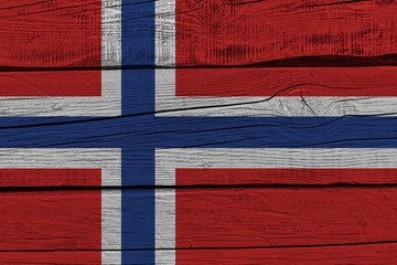 Norway flag painted on old wood plank