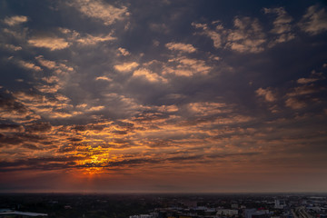 Sunset over buildings in center of Chiang Mai, Thailand. Colorful Sunset with CityScape.