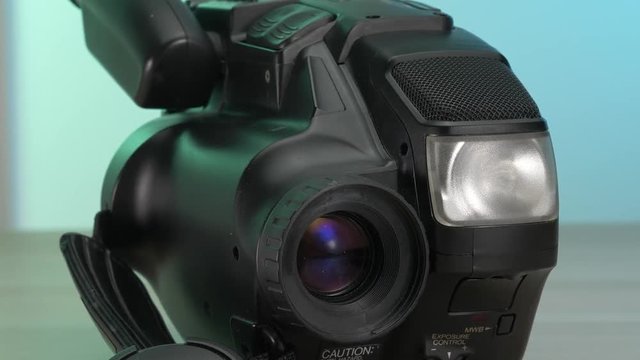 Old movie camera from the 80s 90s using VHS to film.