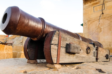 Jaisalmer, India. Ancient cannon in Jaisalmer Fort.