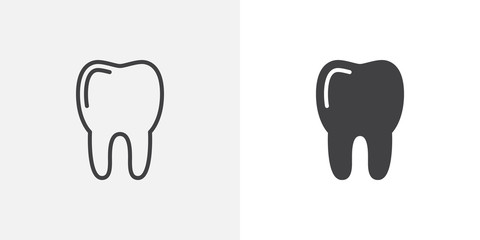 Human tooth icon. line and glyph version, outline and filled vector sign. Healthy tooth linear and full pictogram. Dental healthcare symbol, logo illustration. Different style icons set