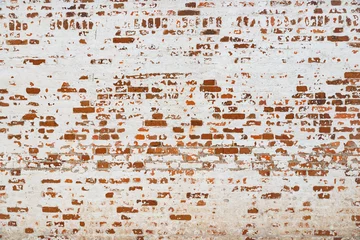Papier Peint photo autocollant Mur de briques La texture du vieux mur de briques peint en blanc avec de la peinture écaillée