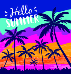 Hello Summer design for summer holiday, banner, poster, invitation, website or social media.