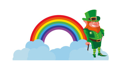 saint patrick lemprechaun with cane and rainbow