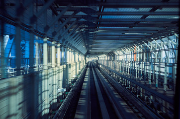 abstract speed on railway tunnels with light on the end