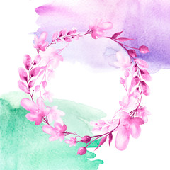 Watercolor bouquet of flowers, Beautiful abstract splash of paint, fashion illustration, willow, poppy, chamomile, apple flowers, branch with berry, Apple tree, Linden, field or garden flowers. 