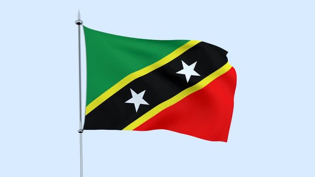 Flag of the country     Saint Kitts and Nevis  flutters against the blue sky. 3D rendering