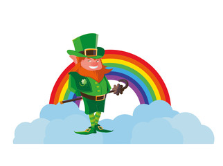 saint patrick lemprechaun with cane and rainbow