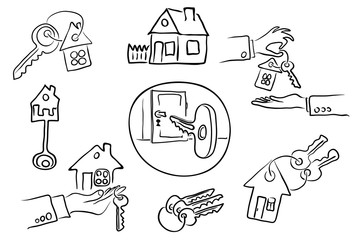Fototapeta premium vector set with different houses and keys. real estate offers